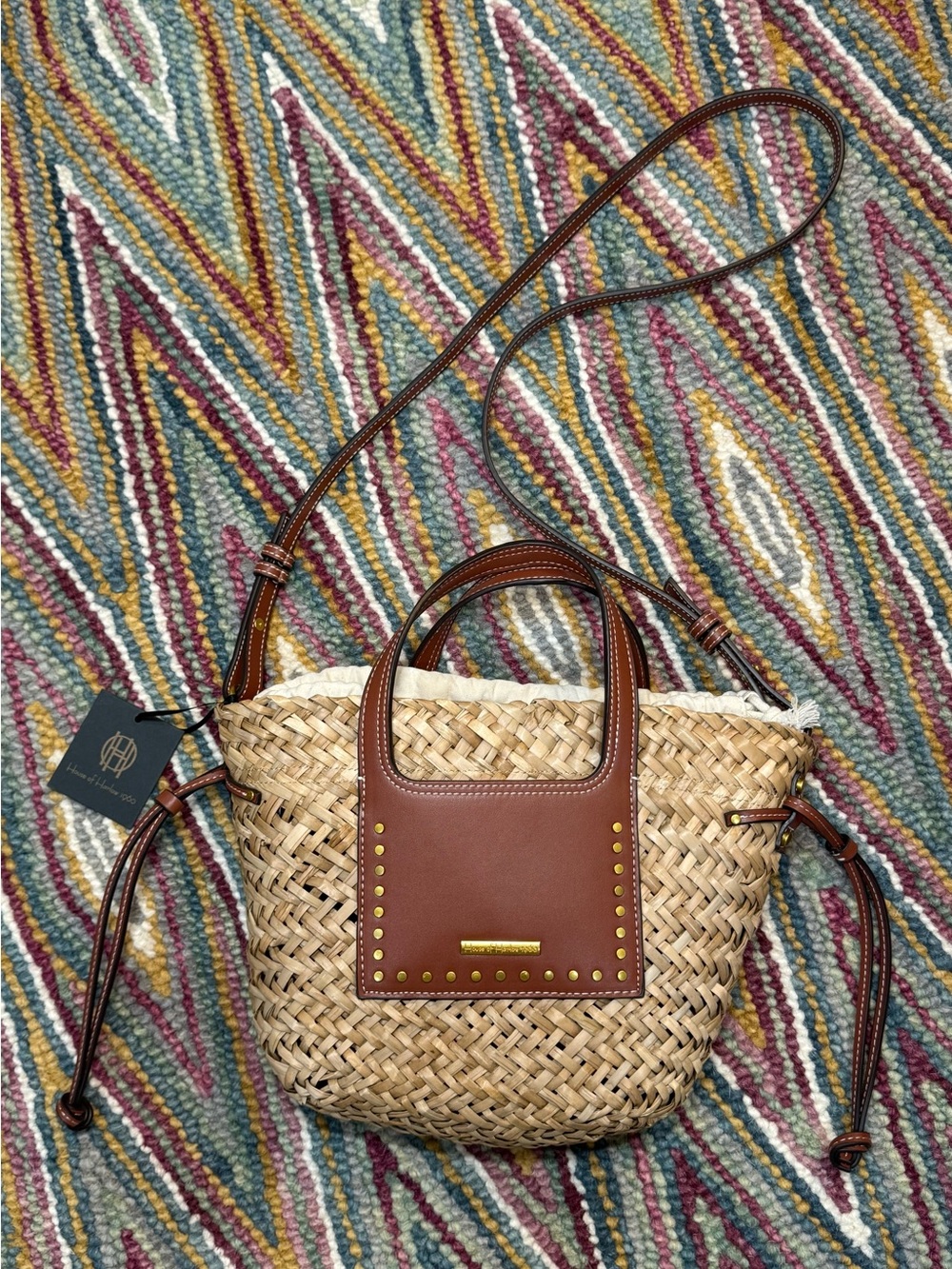 👜🥥 House of Harlow 1960 Natural Straw Crossbody with Brown Leather Trim 🥥👜 - Picture 10 of 10